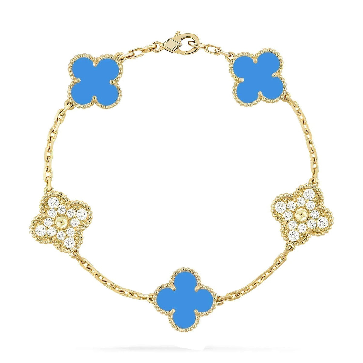 [Elara]LUCKY CLOVER 5-MOTIF BRACELET - BLUE AGATE COLLECTION