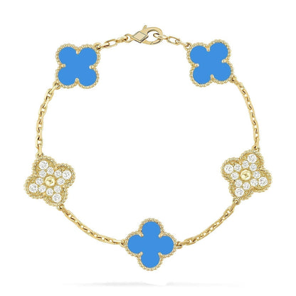 [Elara]LUCKY CLOVER 5-MOTIF BRACELET - BLUE AGATE COLLECTION