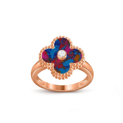 [Elara]LUCKY CLOVER DIAMOND-ACCENT ROSE GOLD RING COLLECTION