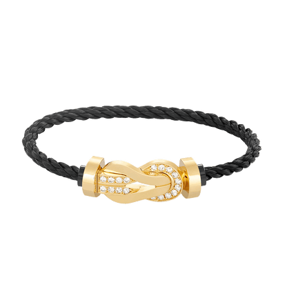 [Elara]LARGE 8-FIGURE BUCKLE HALF DIAMOND BRACELET - GOLD