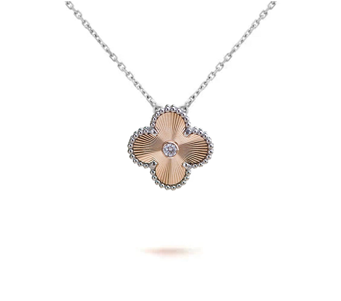 [Elara]15MM KLEEBLÜTEN-ANHÄNGERKETTE WEISSGOLD-KOLLEKTION