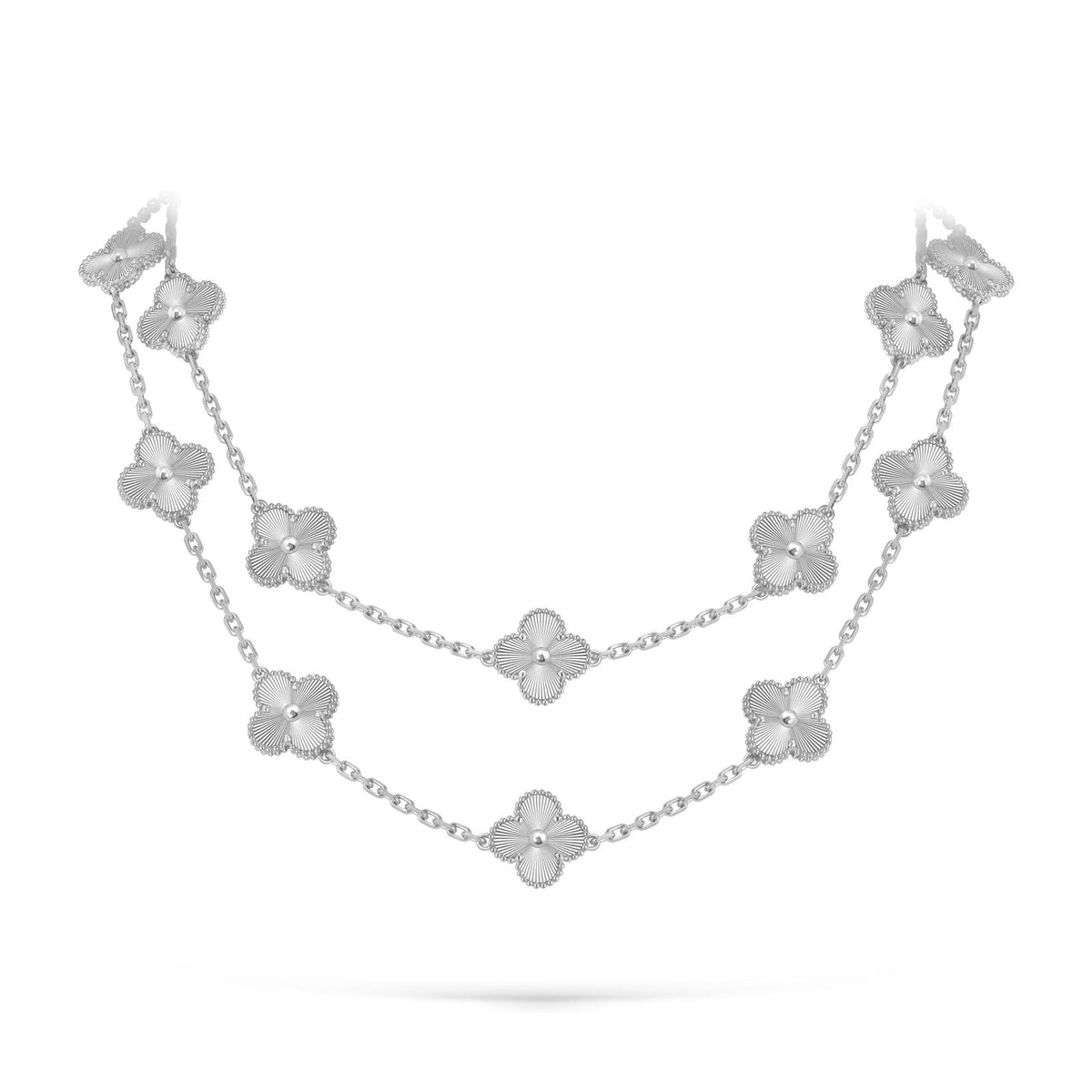 [Elara]CLASSIC 20-MOTIF LUCKY CLOVER LONG NECKLACE WHITE GOLD COLLECTION