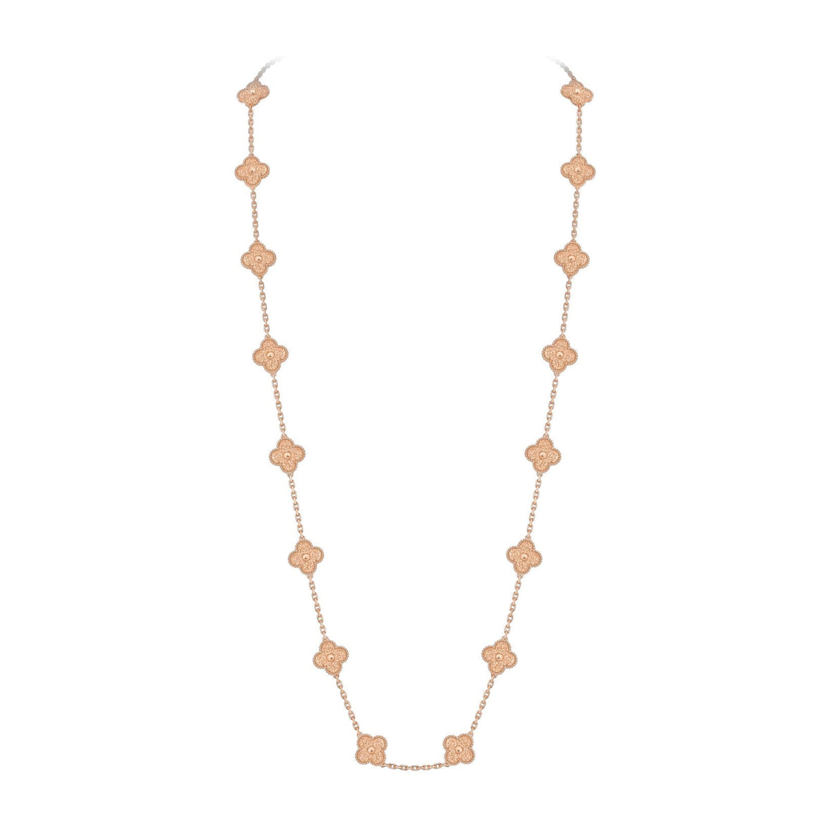 [Elara]CLASSIC 20-MOTIF LUCKY CLOVER LONG NECKLACE ROSE GOLD COLLECTION
