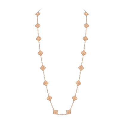 [Elara]CLASSIC 20-MOTIF LUCKY CLOVER LONG NECKLACE ROSE GOLD COLLECTION