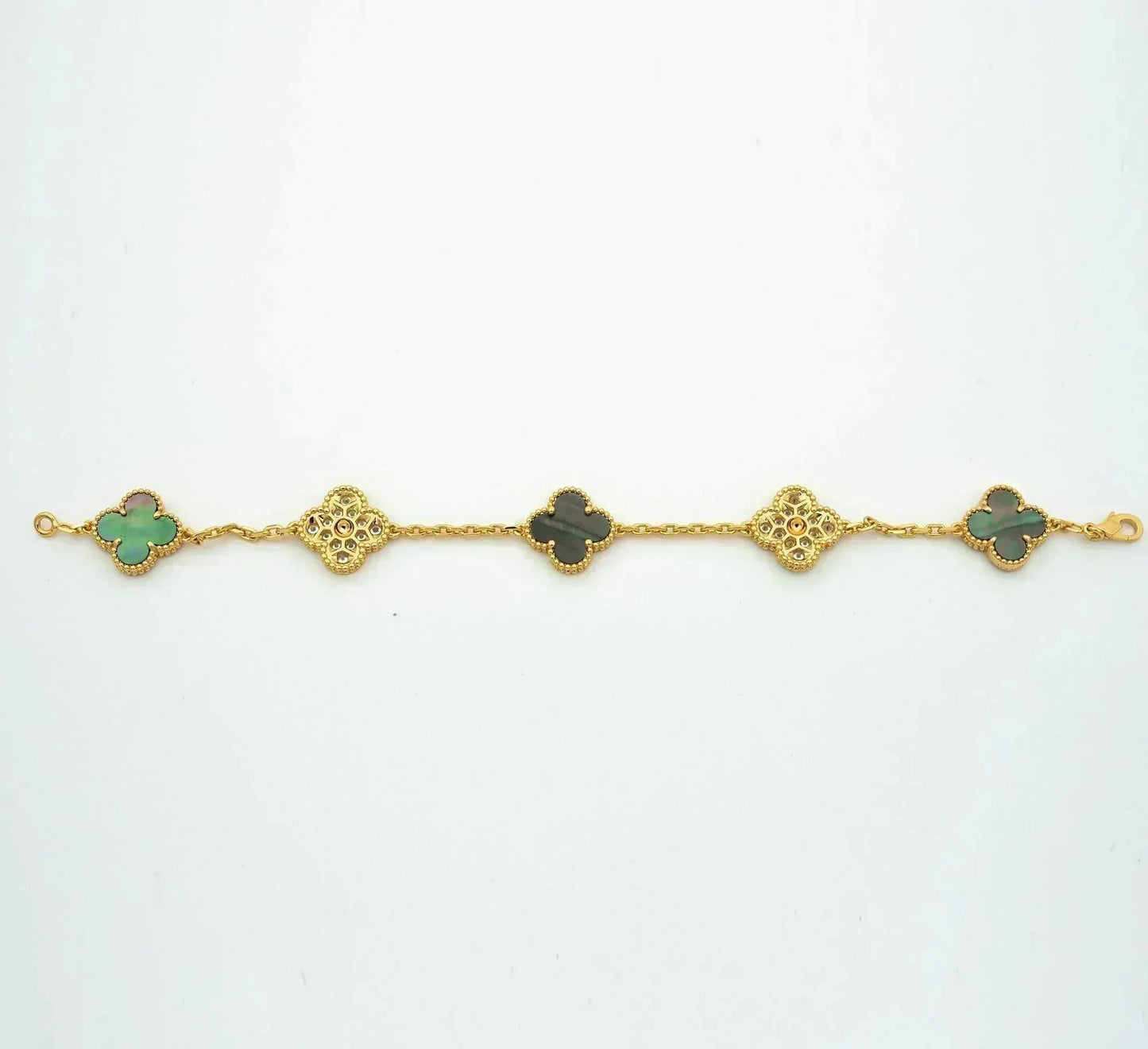 [Elara] LUCKY CLOVER 5-MOTIF BRACELET - KOLLEKTION GRAUES PERLMUTT
