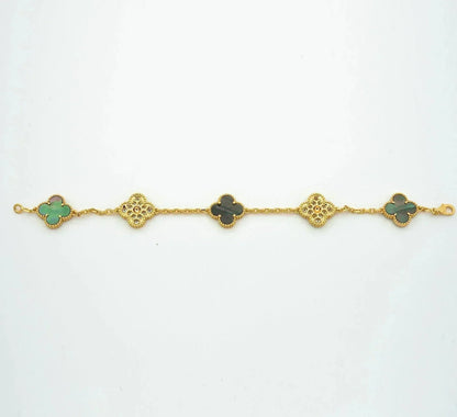 [Elara] LUCKY CLOVER 5-MOTIF BRACELET - KOLLEKTION GRAUES PERLMUTT