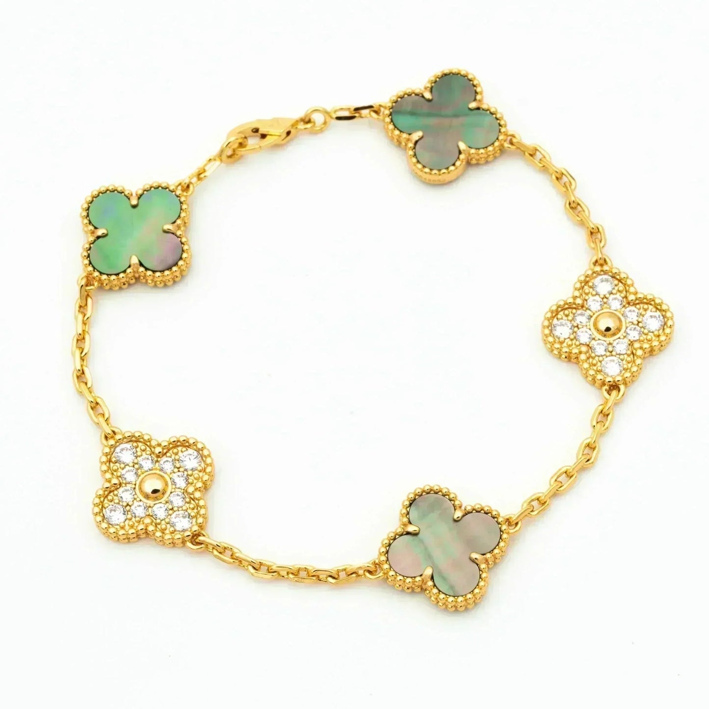 [Elara] LUCKY CLOVER 5-MOTIF BRACELET - KOLLEKTION GRAUES PERLMUTT