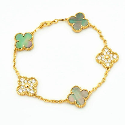 [Elara] LUCKY CLOVER 5-MOTIF BRACELET - KOLLEKTION GRAUES PERLMUTT