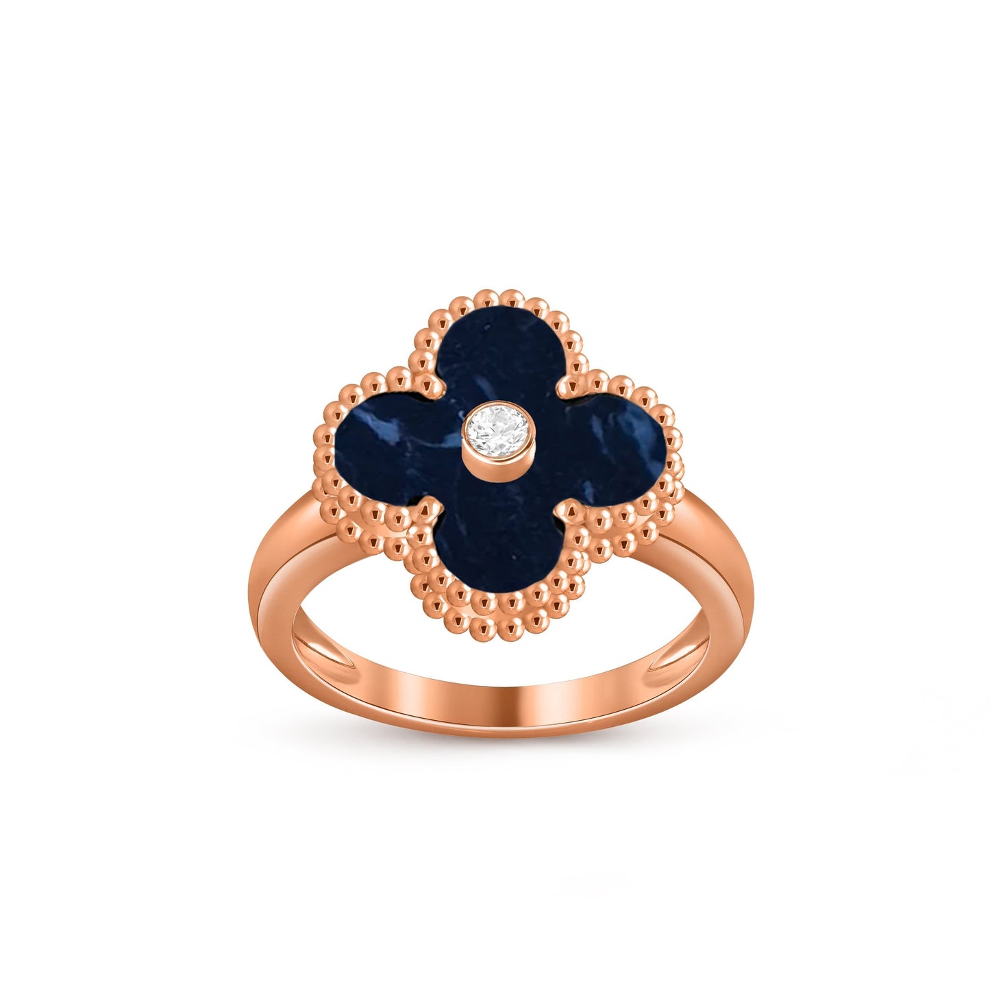 [Elara]LUCKY CLOVER DIAMOND-ACCENT ROSE GOLD RING COLLECTION