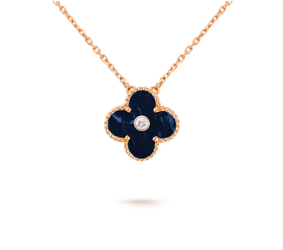 [Elara]15MM CLOVER FLOWER DIAMOND PENDANT NECKLACE COLLECTION