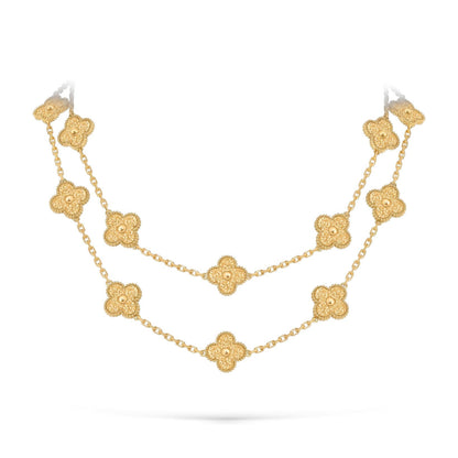 [Elara]CLASSIC 20-MOTIV GLÜCKKLEE-HALSKETTE LANG GOLD KOLLEKTION