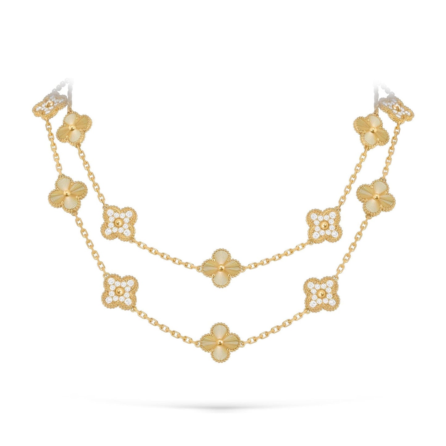 [Elara]CLASSIC 20-MOTIV GLÜCKKLEE-HALSKETTE LANG GOLD KOLLEKTION
