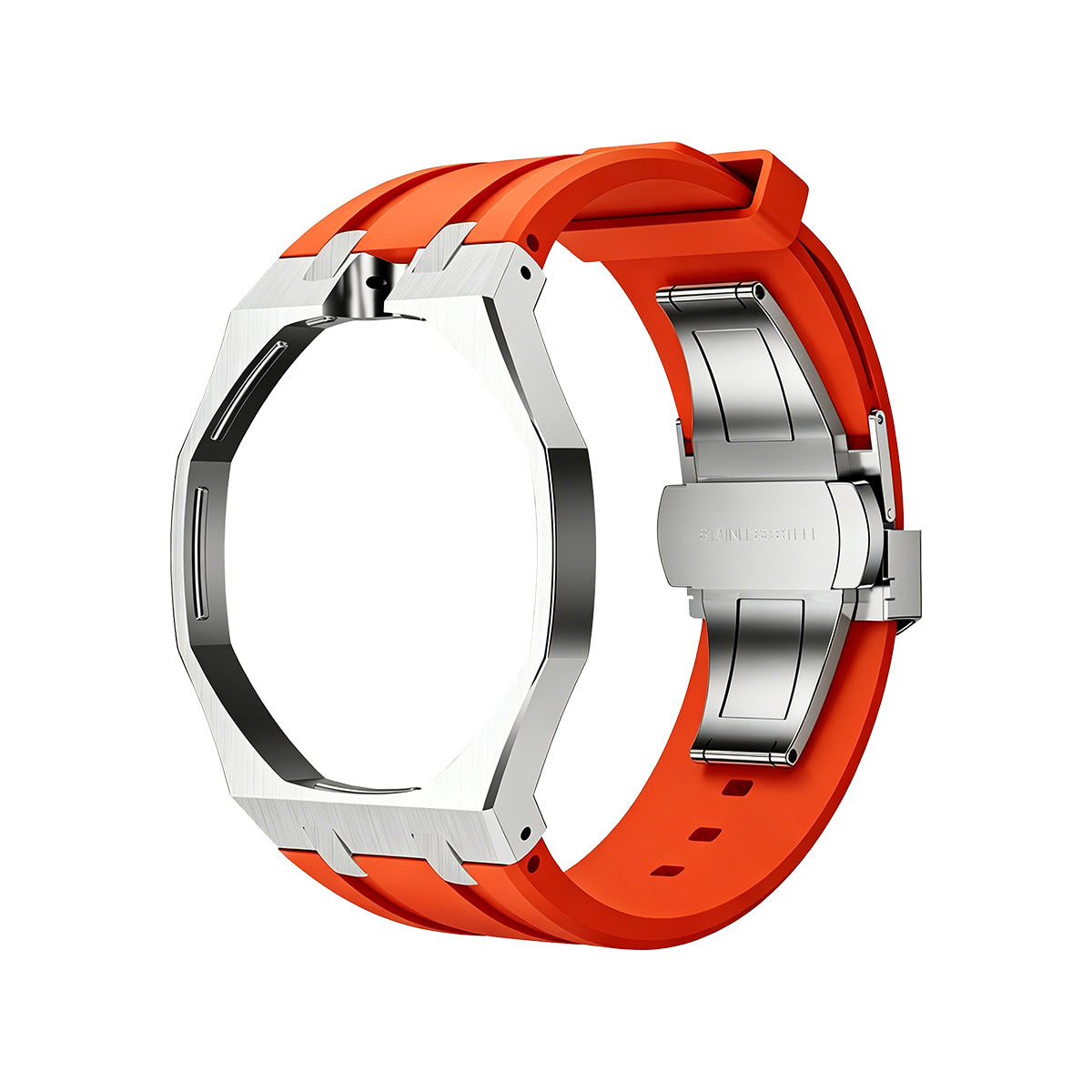 [Elara]OAK POP ORANGE-RED STEEL SILICONE STRAP