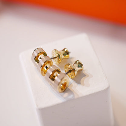 [Elara]MINI POP H GOLD EARRINGS GREY
