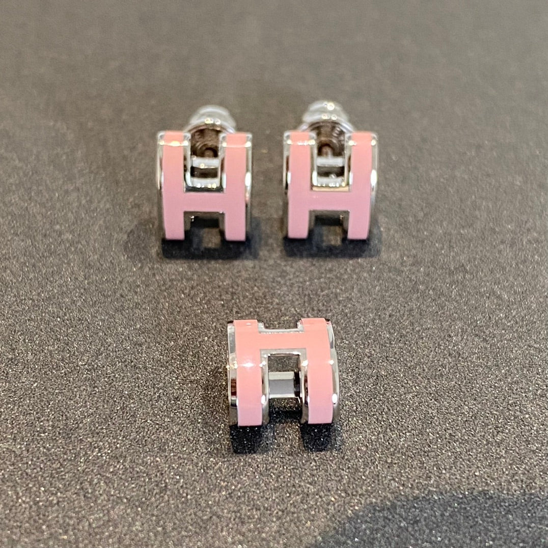 [Elara]MINI POP H SILVER EARRINGS PINK