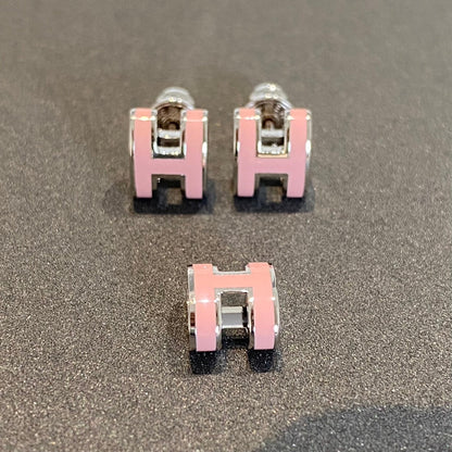 [Elara]MINI POP H SILVER EARRINGS PINK