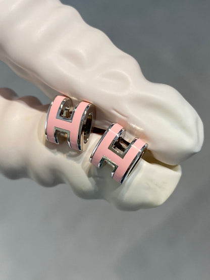 [Elara]MINI POP H SILVER EARRINGS PINK