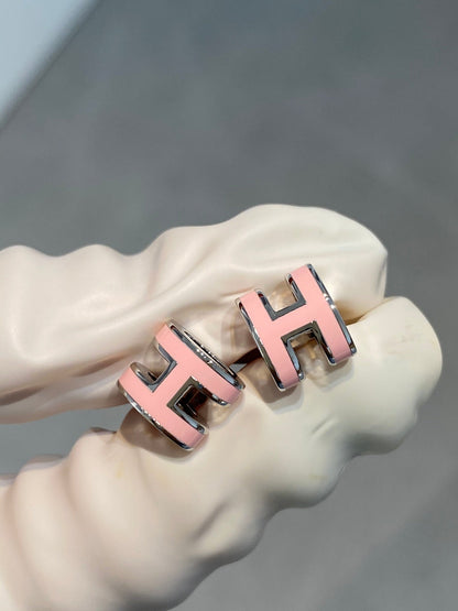 [Elara]MINI POP H SILVER EARRINGS PINK