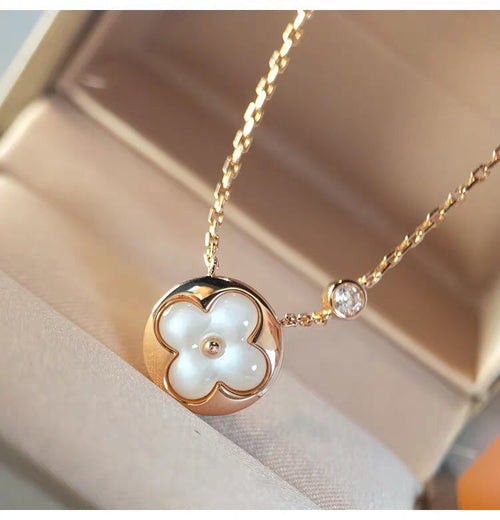 [Elara]SUN MOP GOLD 1 DIAMOND NECKLACE