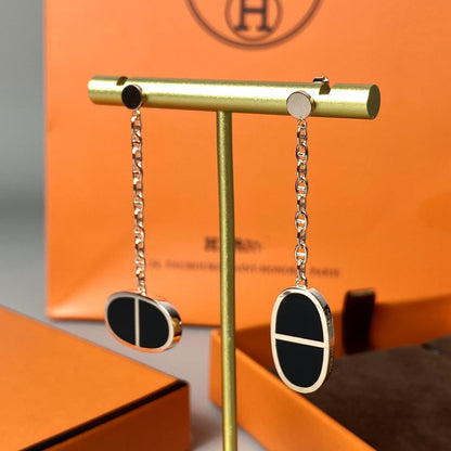 [Elara]CHAINE VERSO BLACK CERAMIC EARRINGS