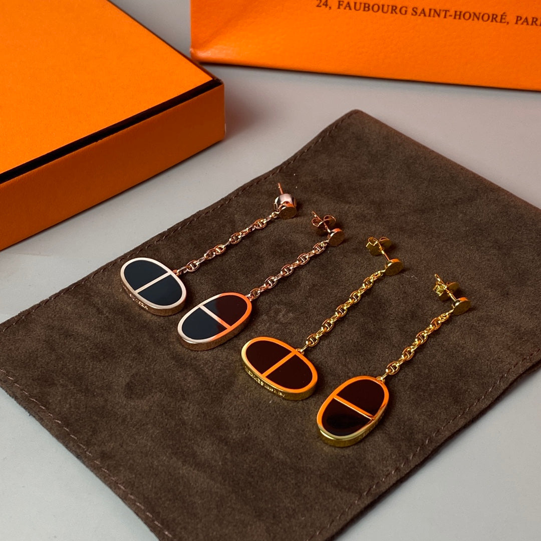 [Elara]CHAINE VERSO BLACK CERAMIC EARRINGS