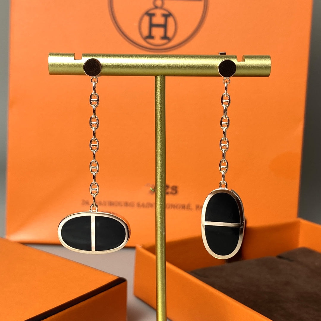 [Elara]CHAINE VERSO BLACK CERAMIC EARRINGS