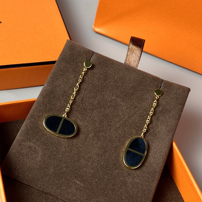 [Elara]CHAINE VERSO BLACK CERAMIC EARRINGS