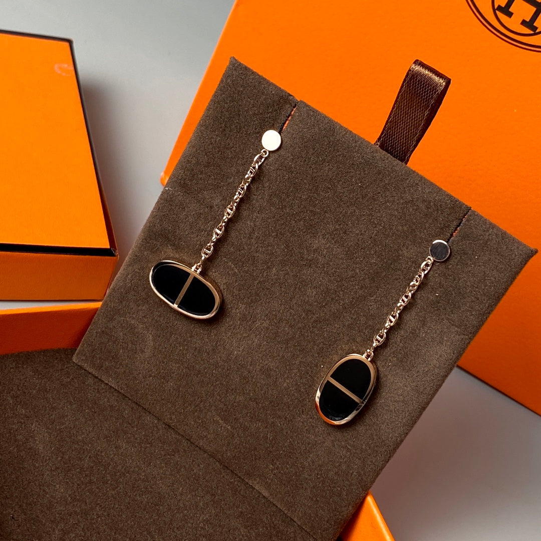 [Elara]CHAINE VERSO BLACK CERAMIC EARRINGS
