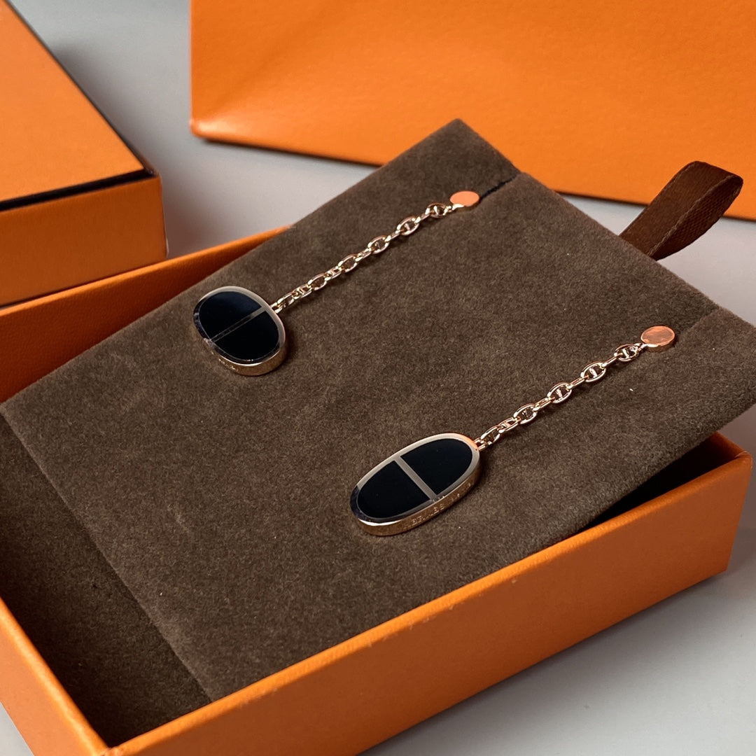 [Elara]CHAINE VERSO BLACK CERAMIC EARRINGS