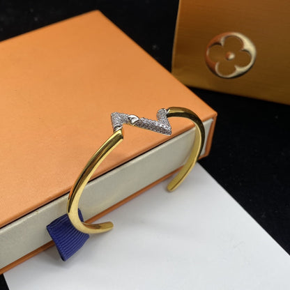 [Elara]VOLTE UPSITE DOWN DIAMOND GOLD OPEN BRACELET