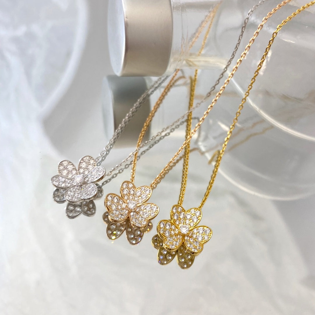 [Elara]PAVÉ DIAMANT BLUMEN ANHÄNGER HALSKETTE
