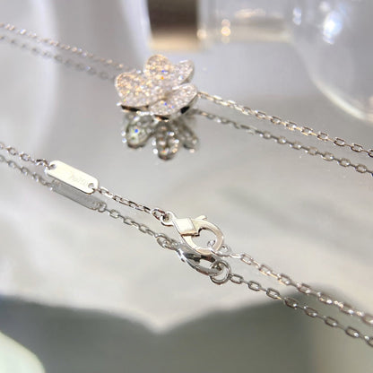 [Elara]PAVÉ DIAMANT BLUMEN ANHÄNGER HALSKETTE