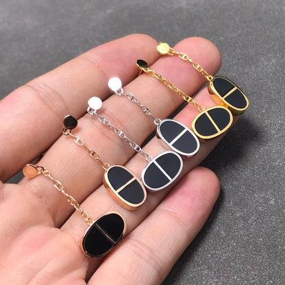 [Elara]CHAINE VERSO BLACK CERAMIC SILVER EARRINGS