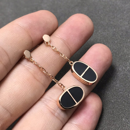 [Elara]CHAINE VERSO BLACK CERAMIC SILVER EARRINGS