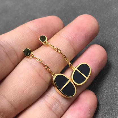 [Elara]CHAINE VERSO BLACK CERAMIC SILVER EARRINGS