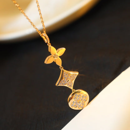 [Elara]STAR AND SUN DIAMOND ROSE GOLD NECKLACE