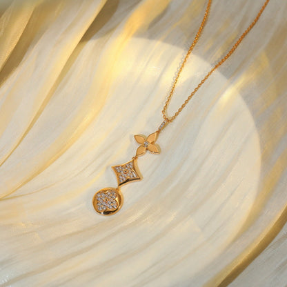 [Elara]STAR AND SUN DIAMOND ROSE GOLD NECKLACE