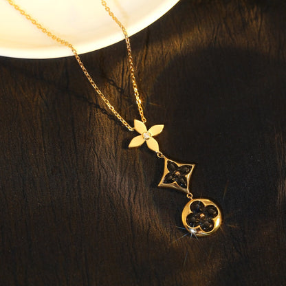 [Elara]STAR AND SUN ONYX ROSE GOLD NECKLACE