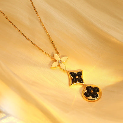 [Elara]STAR AND SUN ONYX ROSE GOLD NECKLACE