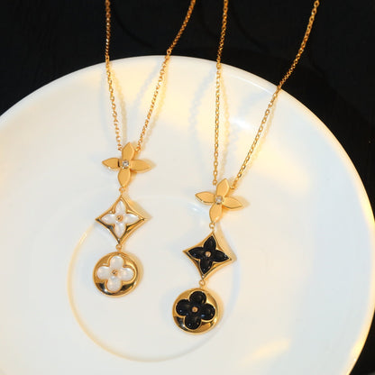 [Elara]STAR AND SUN ONYX ROSE GOLD NECKLACE