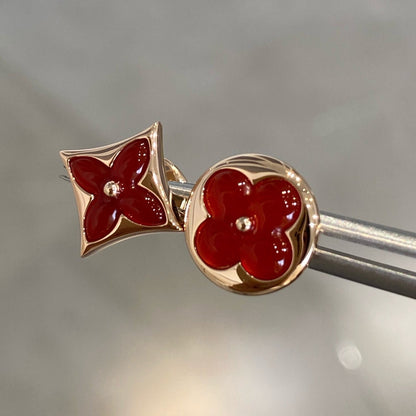 [Elara]STAR AND SUN ROSE GOLD CARNELIAN STUD EARRINGS