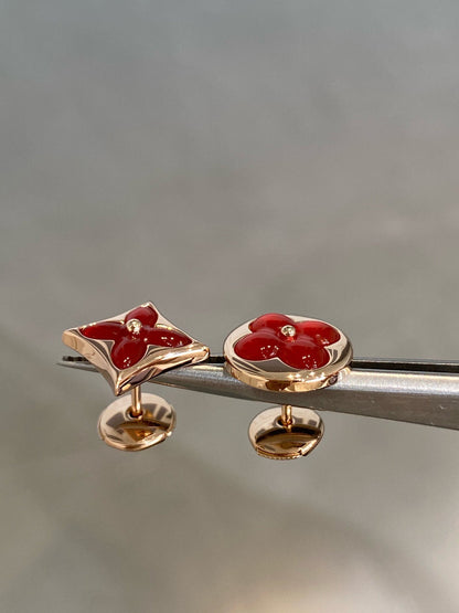 [Elara]STAR AND SUN ROSE GOLD CARNELIAN STUD EARRINGS
