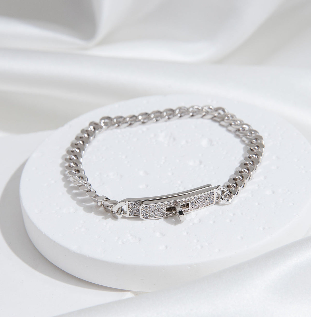 [Elara]KELLY CHAIN SILVER DIAMOND BRACELET