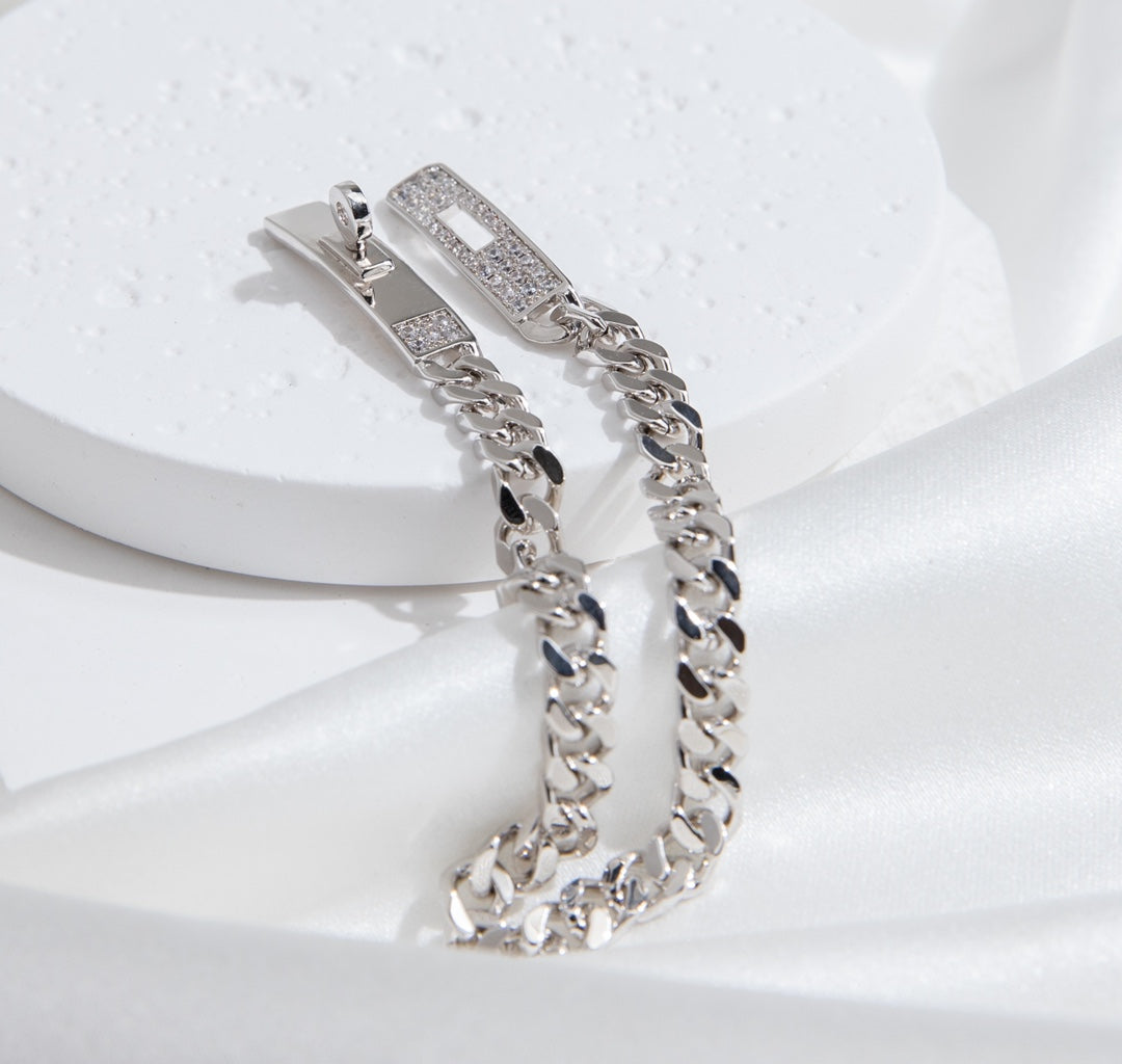 [Elara]KELLY CHAIN SILVER DIAMOND BRACELET