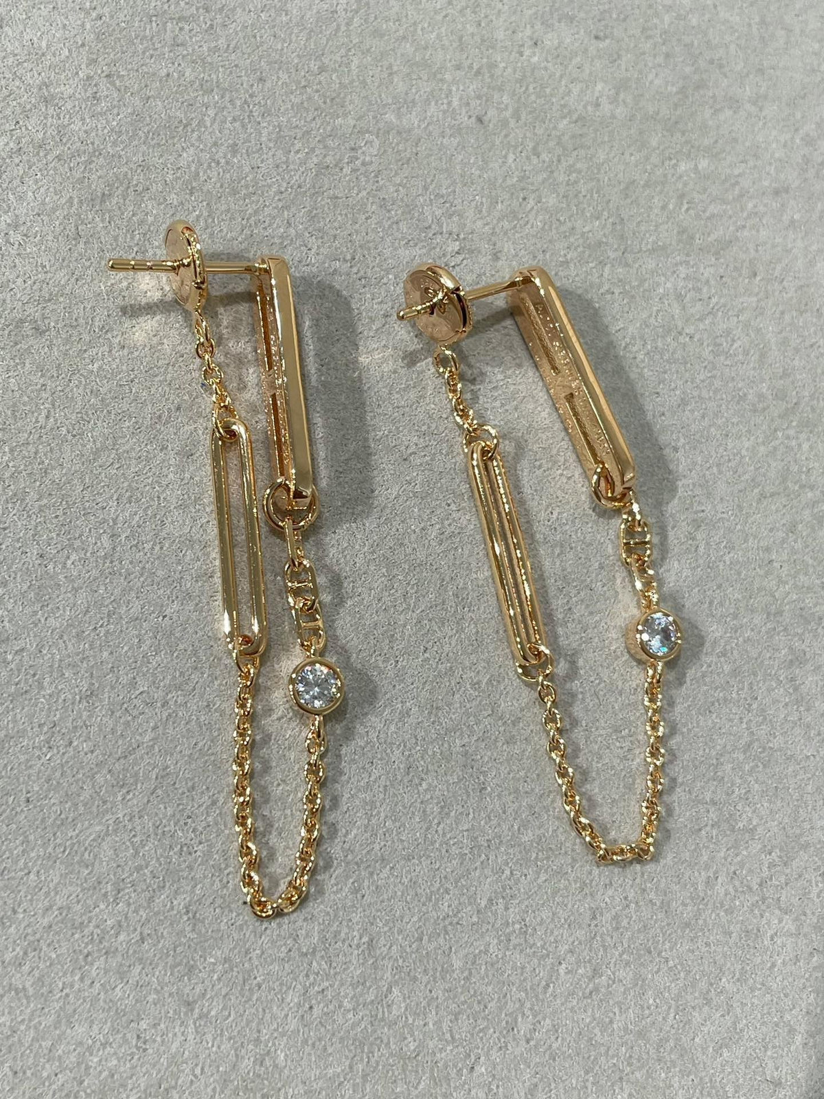 [Elara]CHAINE CHAOS DIAMOND DROP EARRINGS