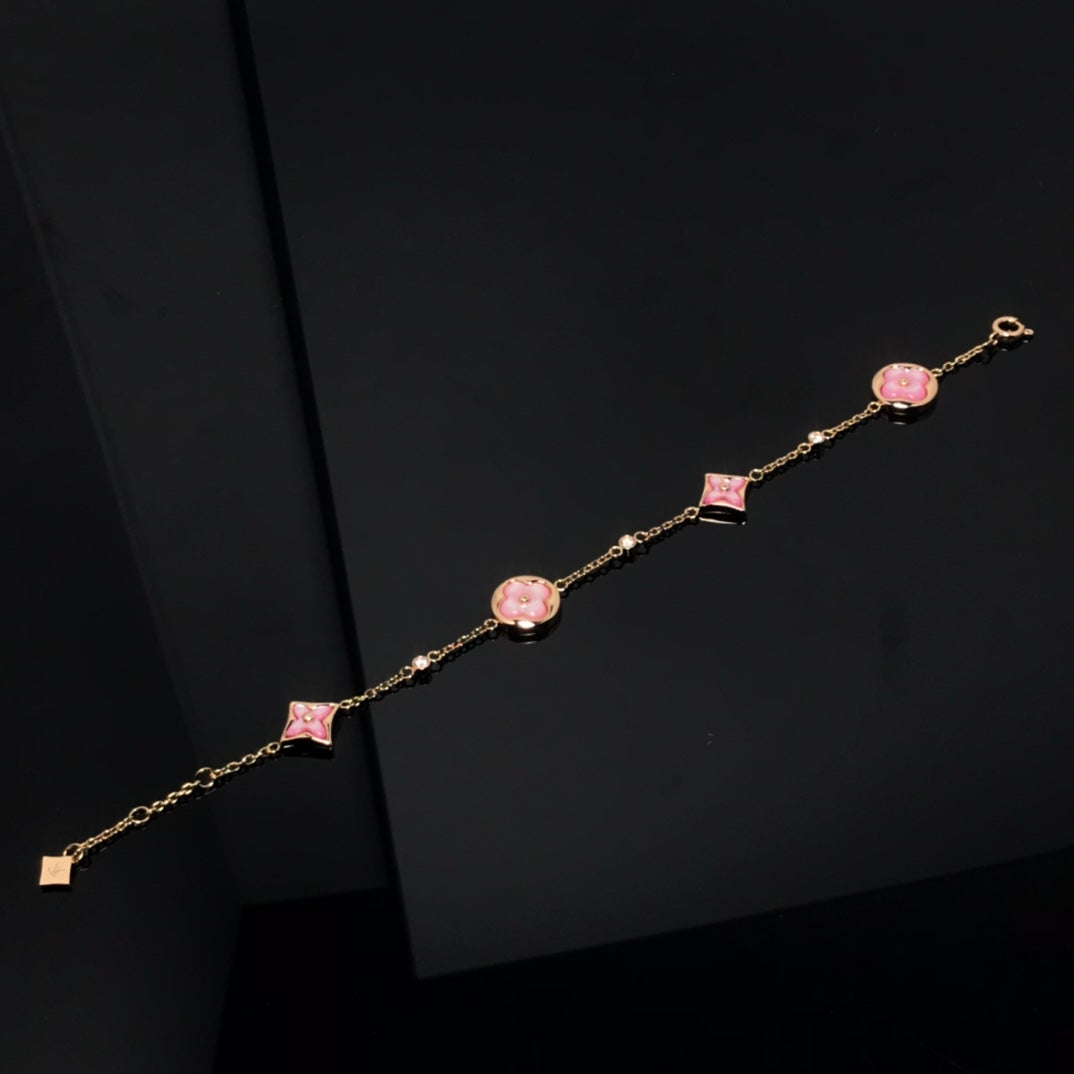 [Elara]STAR AND SUN 4 MOTIV ROSA PERLMUTT ROSÉGOLD-ARMBAND