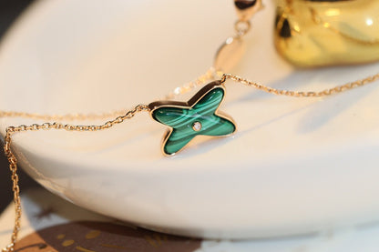 [Elara]JEUX MALACHITE 1 DIAMOND ROSE GOLD NECKLACE