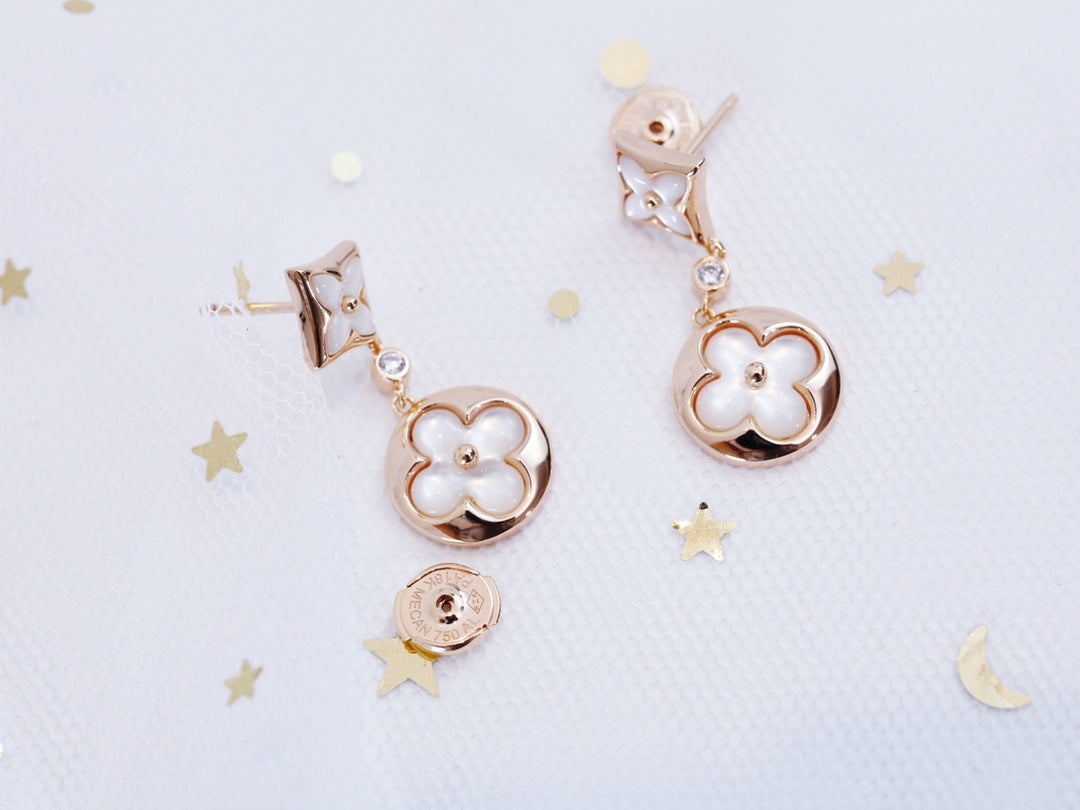 [Elara]STAR AND SUN ROSE GOLD MOP DROP EARRINGS