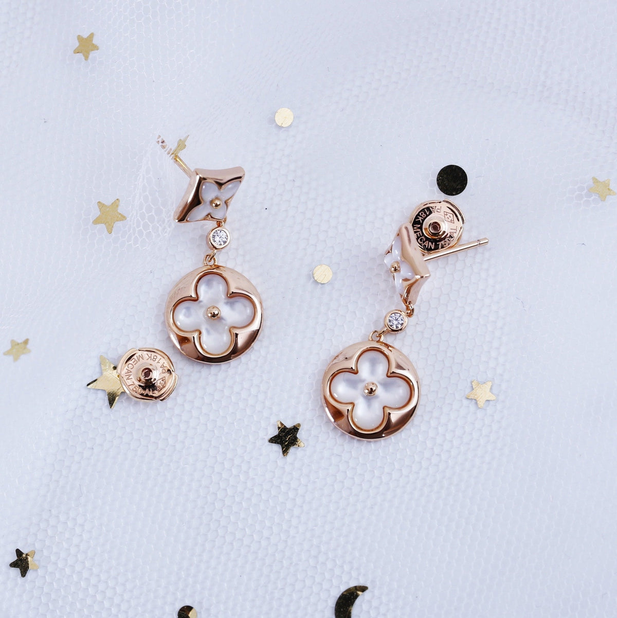 [Elara]STAR AND SUN ROSE GOLD MOP DROP EARRINGS