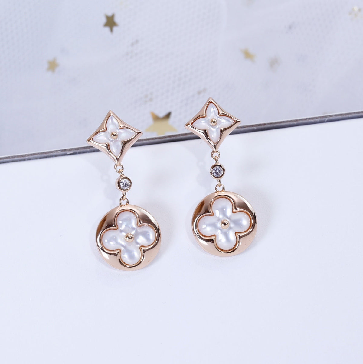 [Elara]STAR AND SUN ROSE GOLD MOP DROP EARRINGS